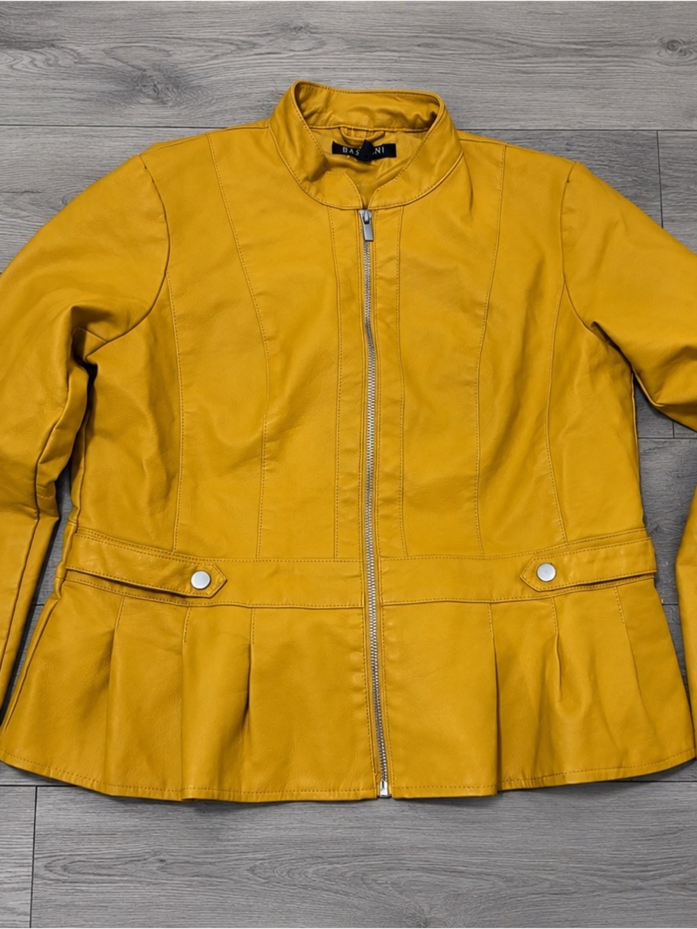 Baccini Mustard Yellow Leather Peplum Jacket - Picture 2 of 4